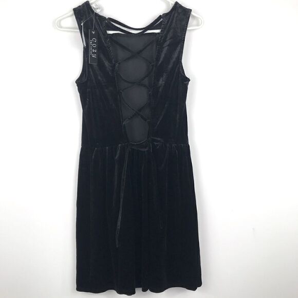 NWT Black Velveteen Sleeveless Stretch Dress with Bodice Back - Picture 6 of 12